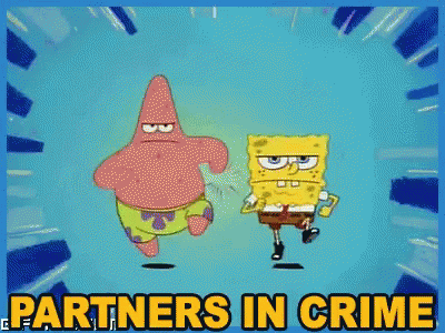 Spongebob and Patrick running together, partners in crime! *cue soundtrack*