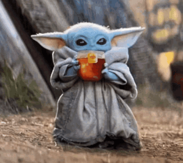 Baby Yoda Drinking Gif