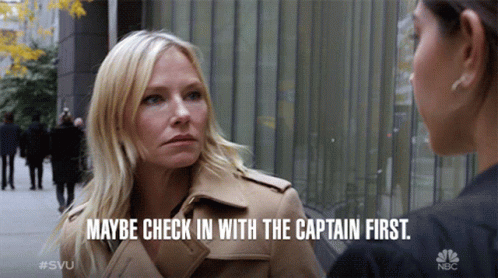 Maybe Check In With The Captain First Amanda Rollins GIF - MaybeCheckInWithTheCaptainFirst AmandaRollins KelliGiddish - Discover & Share GIFs