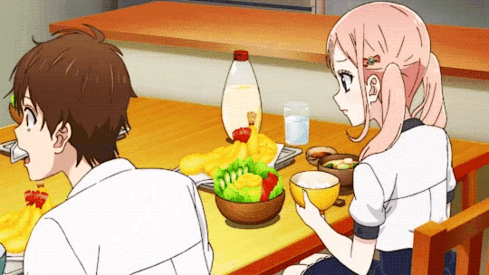 Anime girl eating chicken