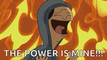 Evil laughter against fire background with caption