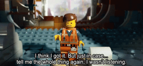 Image result for lego movie not listening gif