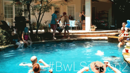 Image result for thrown into the pool gif
