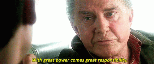 Image result for with great power comes great responsibility uncle ben gif
