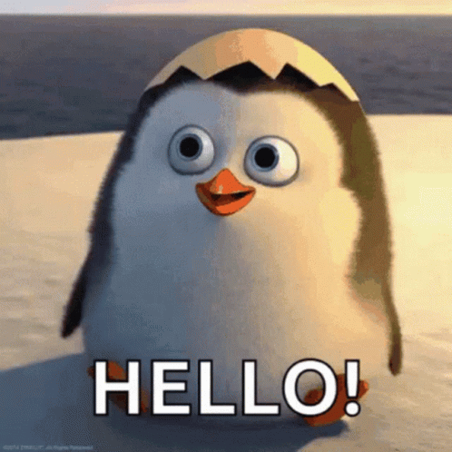 Penguin waving hands and saying 'hello'