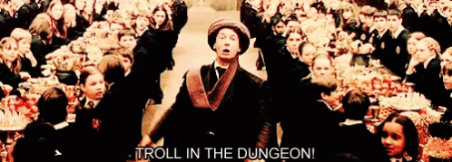 Image result for harry ron and hermione troll gif
