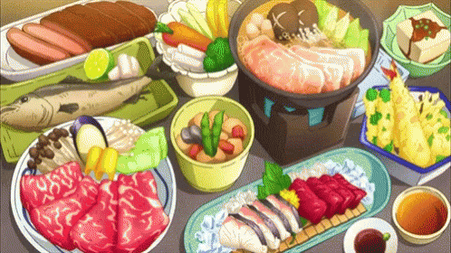 Anime Sushi Anime Dinner GIF - AnimeSushi AnimeDinner GrilledFish