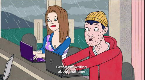 GIF: Todd typing, calls BoJack "best friend." BoJack asks to change it to "pretty good."