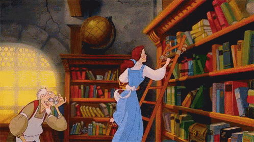 Belle's Books GIF - BeautyAndTheBeast Library GIFs