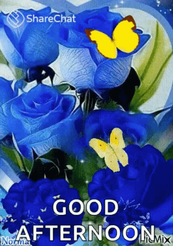 Good Afternoon Blue Roses GIF - GoodAfternoon BlueRoses YellowButterfly ...