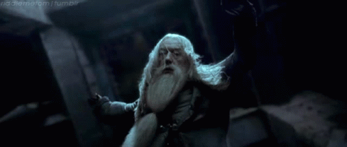 a gif of AlbusDumbledore falling from the top of the Astronomy tower to his death
