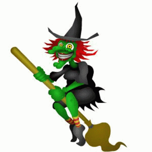 saniime witch riding broom