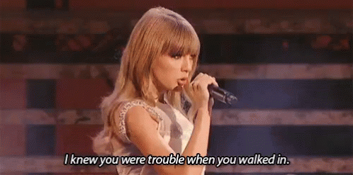 Image result for i knew you were trouble gif