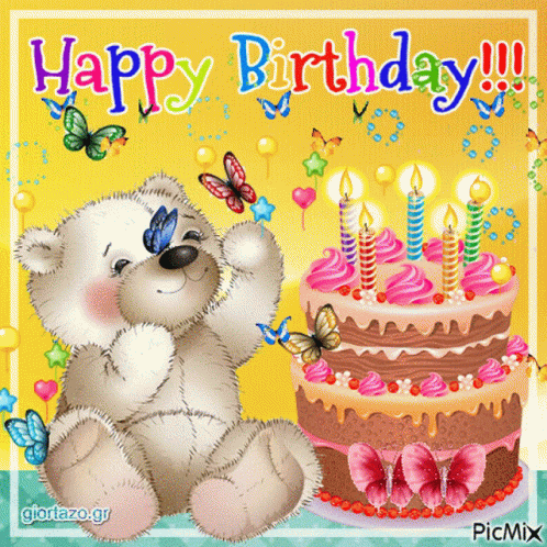 Happy Birthday Bear GIF - HappyBirthday Bear Butterfly GIFs