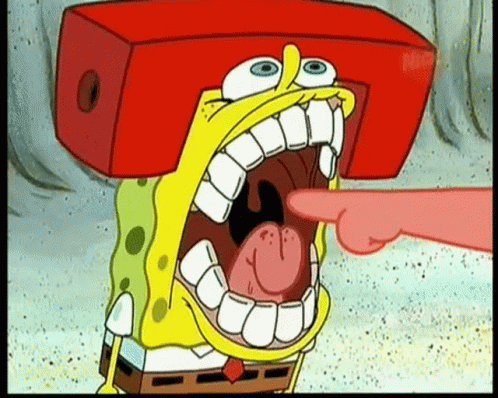 spongebob biting pillow