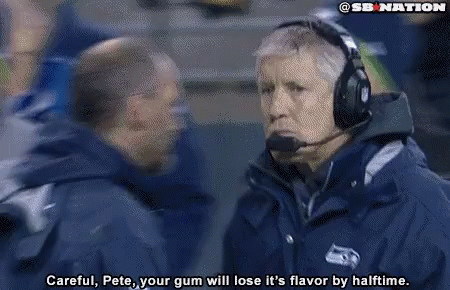 Image result for pete carroll chewing gum gif"