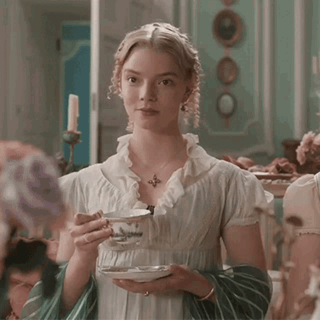 Drinking Tea Anya Taylor Joy GIF - DrinkingTea AnyaTaylorJoy EmmaWoodhouse - Discover & Share GIFs