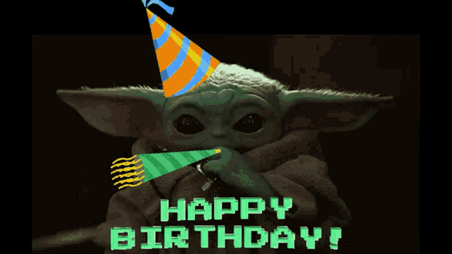 Baby Yoda Happy Birthday Gif Babyyoda Happybirthday Partyhorn Discover Share Gifs