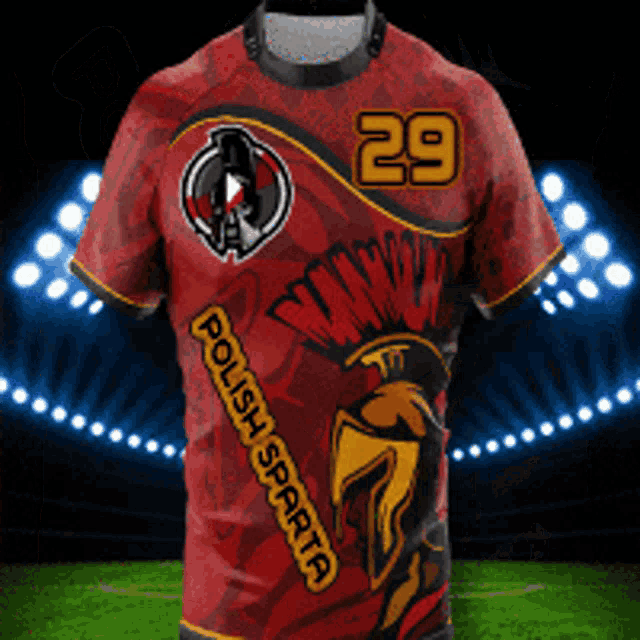 a red polish sparta jersey with the number 29 on it