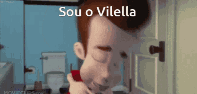 a cartoon character with the words sou o vilella written on the bottom