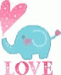 an elephant with a pink heart and the word love .