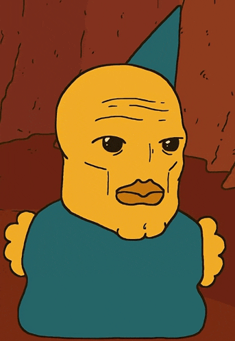 a yellow cartoon character with a blue hat and a beard