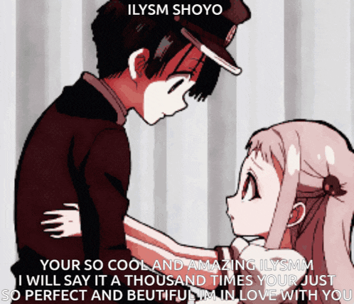 a cartoon of a man and a girl hugging with the caption " ilysm shoyo "