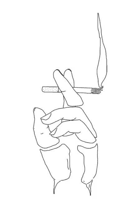 a line drawing of a hand holding a cigarette