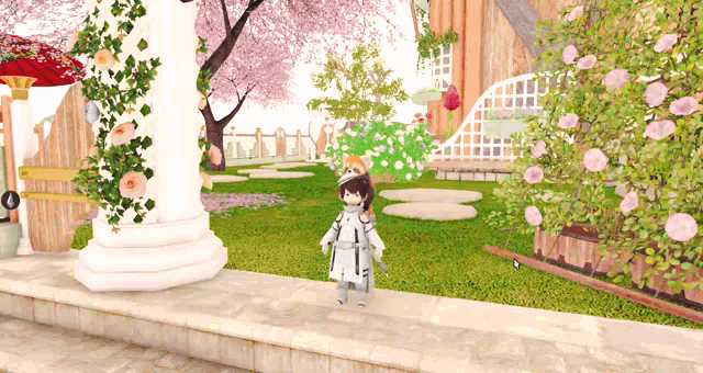 a cartoon character is standing in front of a house