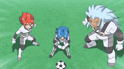 a cartoon girl is kicking a soccer ball on a field .