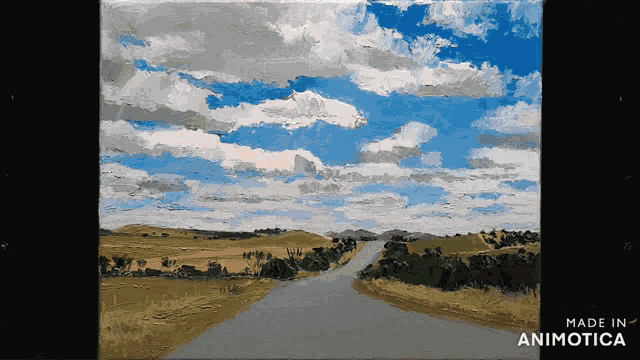 a painting of a road with the words made in animotica on the bottom