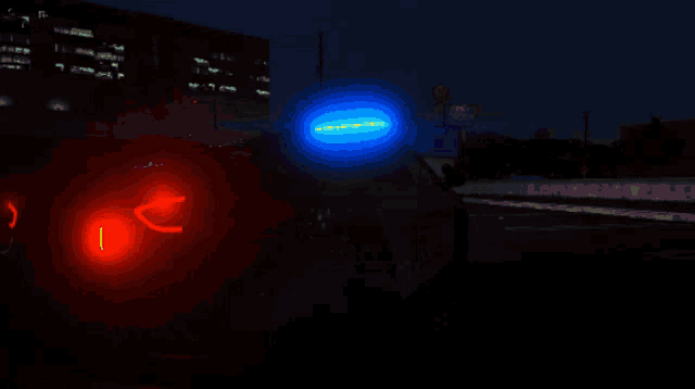 a screenshot of a video game shows a police car with a red light and a blue light