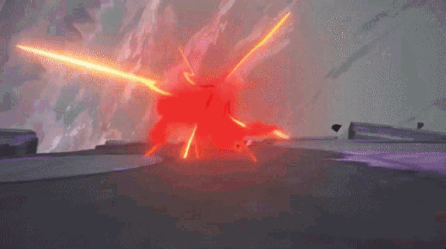 a video game character is flying through the air with a red light behind her .