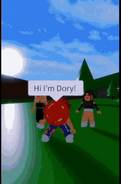 a cartoon character says hi i 'm dory in a speech bubble