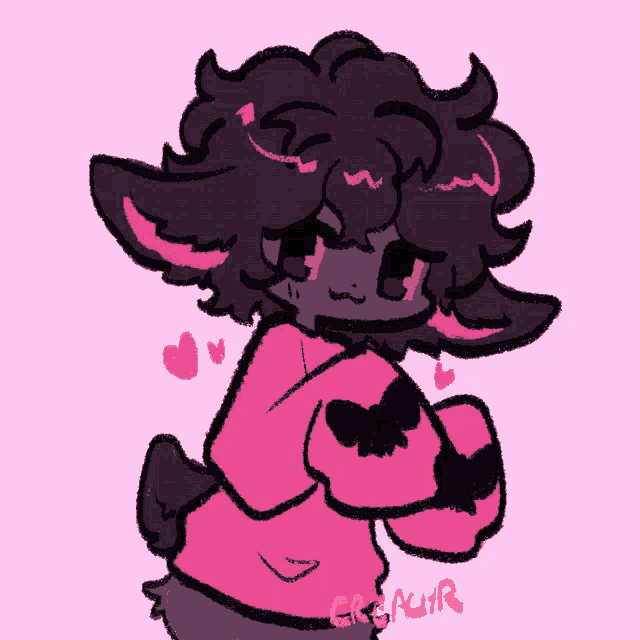 a drawing of a sheep wearing a pink shirt with butterflies on it