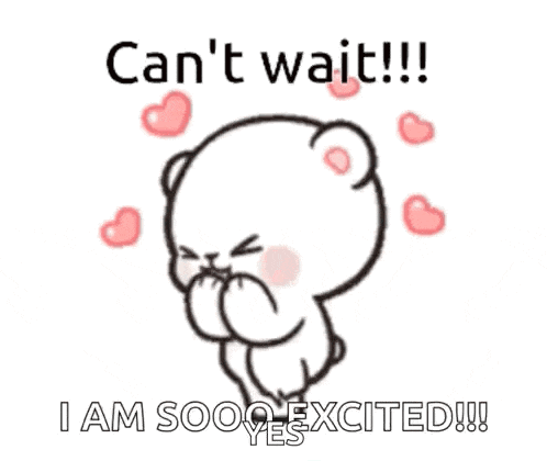a cartoon of a teddy bear with hearts around it and the words `` can 't wait !!! '' .