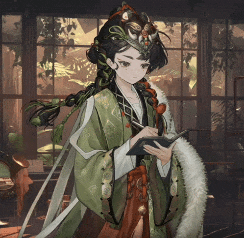 a woman with a crown on her head is holding a book