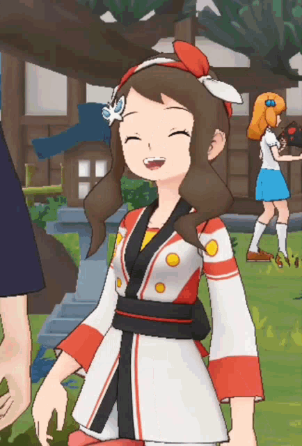 a cartoon girl with a flower in her hair smiles