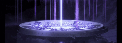a purple light is coming out of a circle in the dark