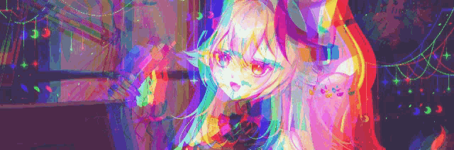 a colorful painting of a girl with long hair .