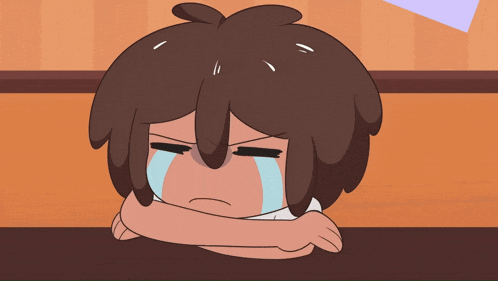 a cartoon character is crying with a tear coming out of his mouth