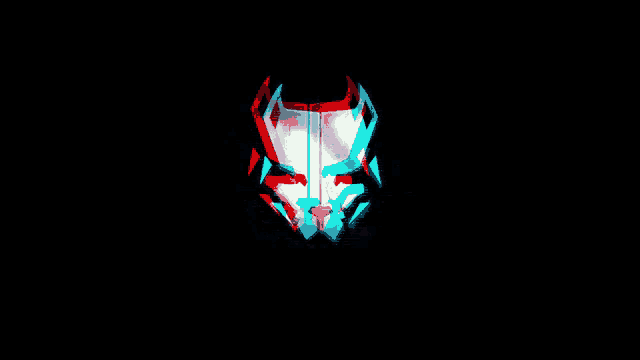 a 3d image of a mask with a red and blue glow