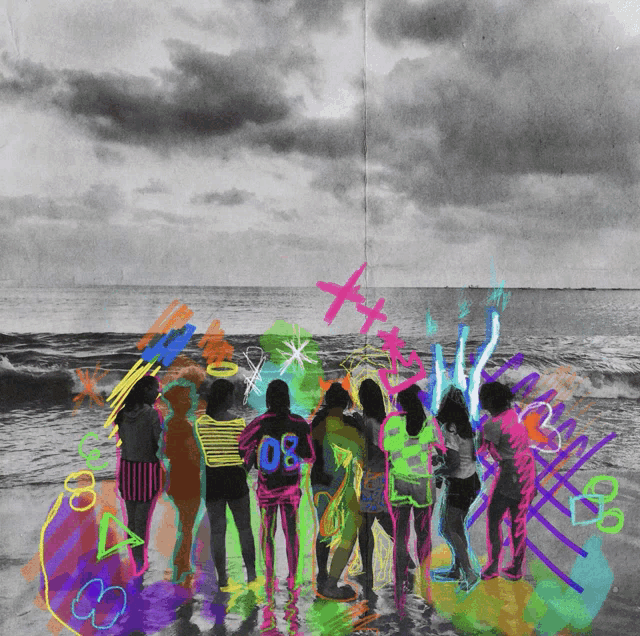 a group of girls standing in the water with one wearing a number 08 shirt