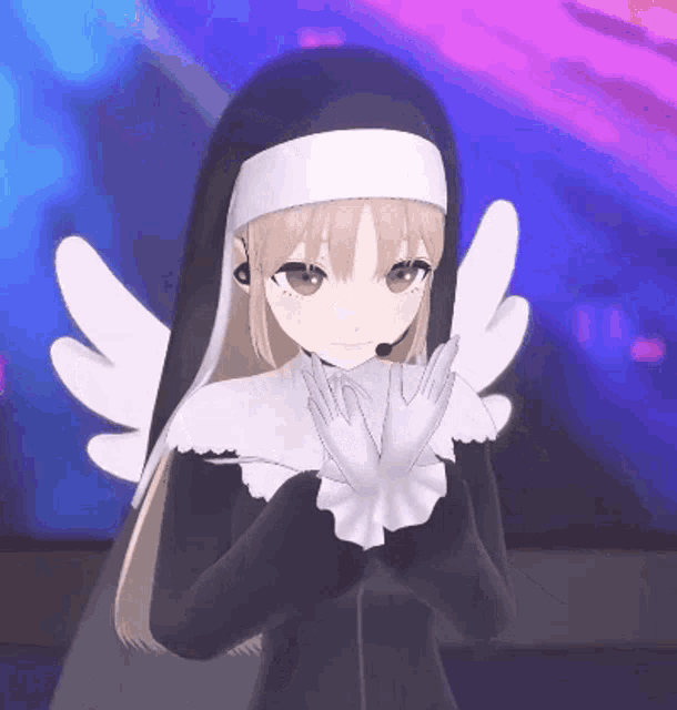 a girl in a nun costume with a microphone