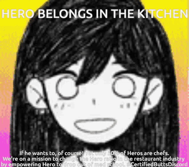a cartoon of a girl with the words hero belongs in the kitchen