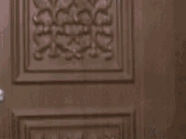 a close up of a man standing in front of a door .