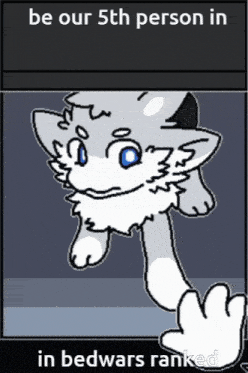 a drawing of a cat with the words be our 5th person in bedwars ranked below it