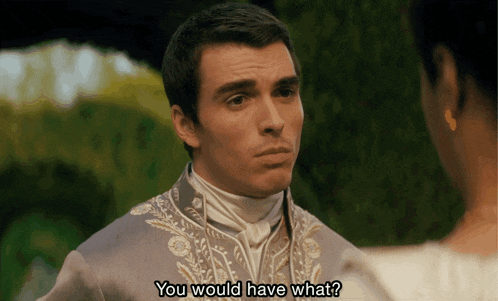 a man talking to a woman with the words you would have what on the bottom