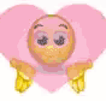 a smiley face is sitting on a pink heart .