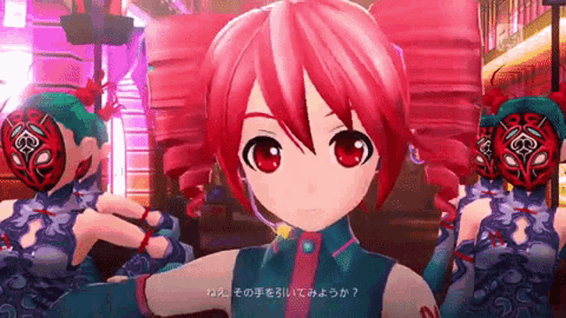 a girl with red hair is wearing a mask that says ' sss ' on it